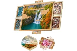 1500 Piece Wooden Jigsaw Puzzle Table - 6 Drawers, Rotating Puzzle Board | 35” X 28” Jigsaw Puzzle Board | Puzzle Cover Inclu