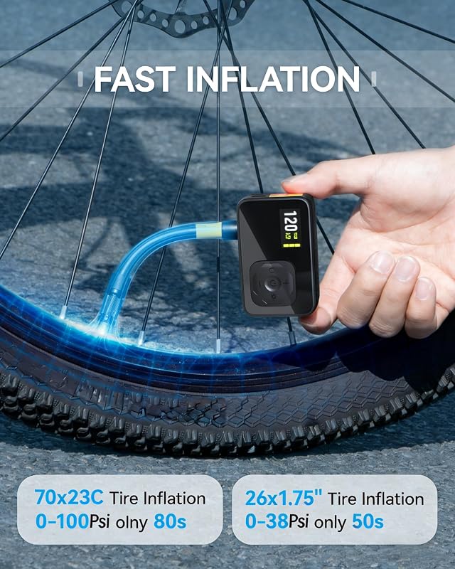 Bomba De Bicicleta Eléctrica, Bomba De Aire Portátil De Alta Presión De 120 PSI para Bicicletas Pequeñas con Medidor Digital para Válvulas Presta Y Schrader De Bicicletas De Carretera