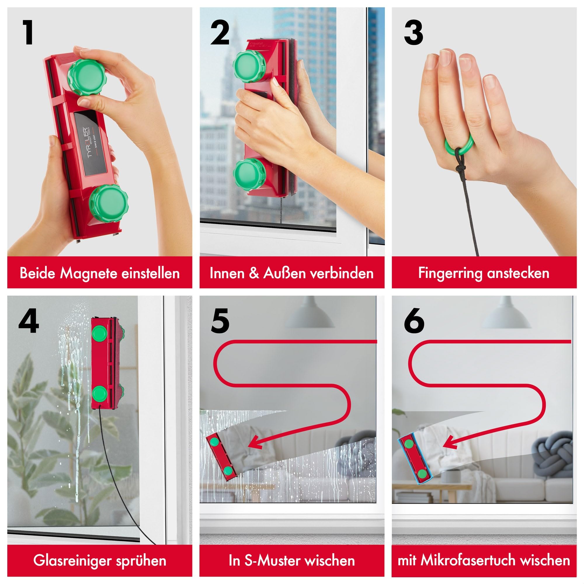 Tyroler Glider D-4 Magnetischer Fensterreiniger für 2-40 mm Doppelglas 5