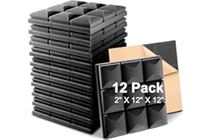 Fstop Labs Acoustic Foam Panels, 12 Pack Black 2'' X 12" X 12" Self-adhesive Mushroom Studio Wedge Tiles, Sound Panels Sound 