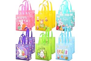 AhfuLife Easter Gift Bags with Handles, Easter Egg Hunt Bags for Kids, Reusable Non-woven Easter Rabbit Bunny Bag for Easter 