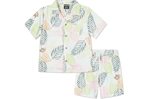 Hurley Baby and Toddler Boys' Short Sleeve Button Up Shirt and Shorts 2-Piece Outfit Set