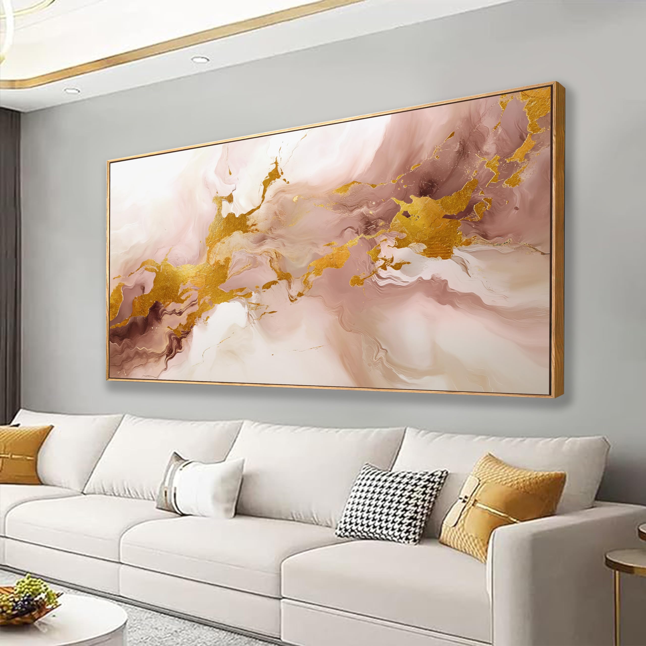 Photo 1 of Abstract Wall Art Modern Wall Decor Canvas Painting Framed Gold and Pink Canvas Print Wall Artwork Suitable for Bedroom Office Living Room Kitchen Decor Aesthetics 30"x 60" Can Be Hung