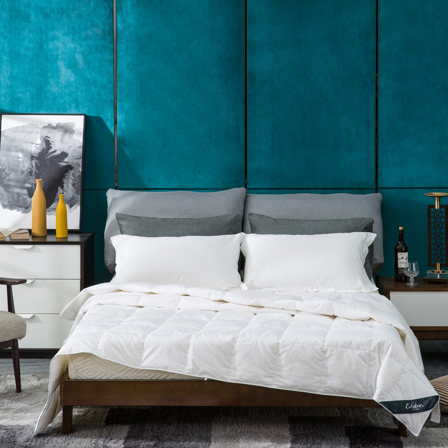 Globon White Goose Down Comforter/Blanket King Lightweight Summer, Real Silent&Soft Down-Proof Shell, 400 Thread Count Hypoallergenic, 18OZ, 700 Fill Power, with Ties, Solid White.