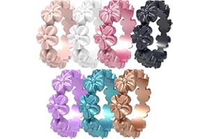 icooci 7/4 Packs Silicone Rings for Women – Soft and Pretty. Comfortable, Breathable, Stackable Rings. Lightweight Rubber Womens Engagement Ring & Wedding Band. Lucky Flower Collection