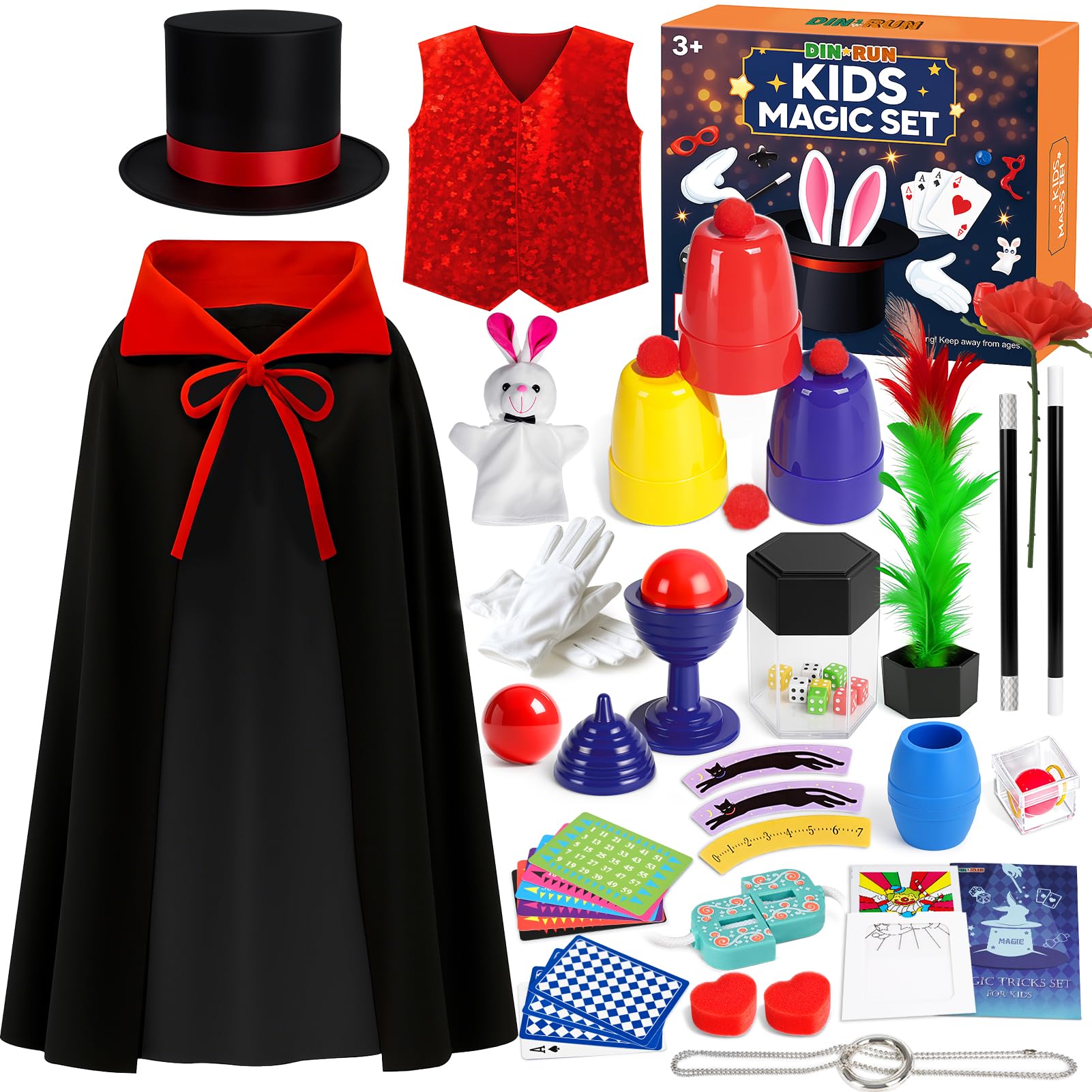 Kids Magic Set - Magic Tricks-with Magic Hat & Instruction & Magician Costume for Kids Pretend Play, Toys for 6 7 8 9 10 11 12 Year Old Boys Girls Gifts
