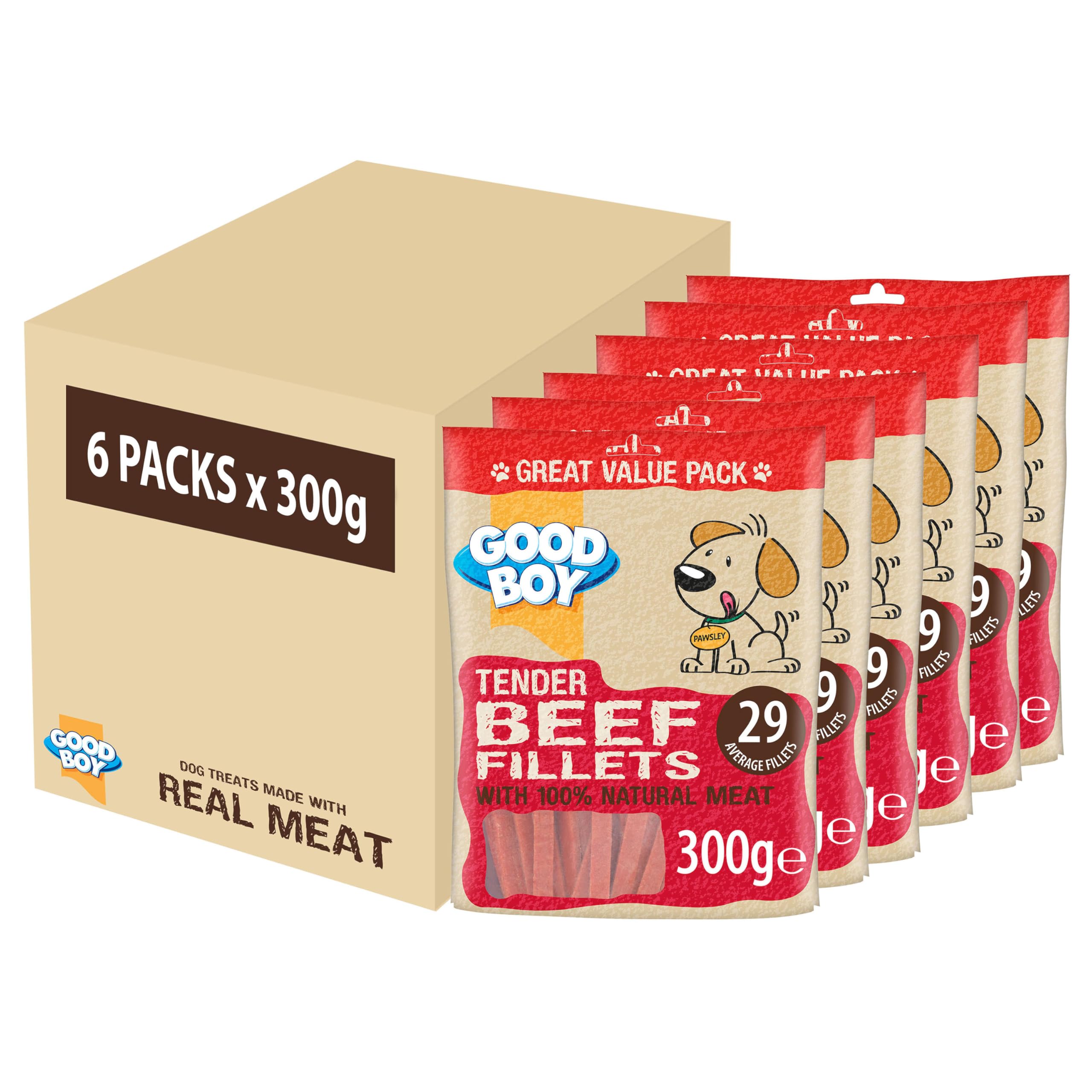 Good Boy Beef Fillets - Natural Dog Treats - Low Fat - Bulk Box - 6 x 300g