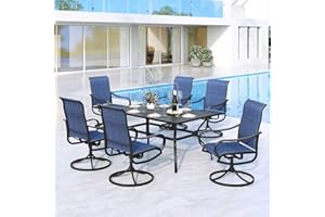 MFSTUDIO Patio Dining Set for 6, Patio Table and Chairs Set for Deck Backyard Garden, 7 Piece Outdoor Dining Set with Umbrella Hole