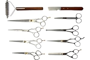 TAMSCO Delux e Grooming Set of 10 in Leather Case Leather Case Japanese Stainless Steel Various Shears Sizes Wooden Handle