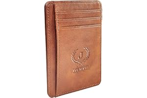 WEMVP Personalized Initial Card Wallet - Deep 3D Embossed Floral Leather Slim RFID Blocking Holder, Ultra-Thin 0.8cm Custom Monogram Gift for Men & Women (J, Retro Brown)