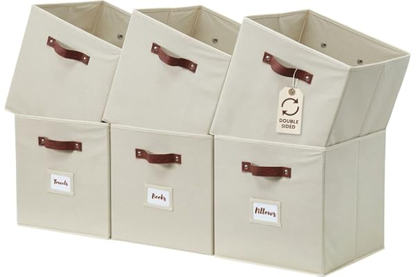 DECOMOMO Cube Storage Bin, Storage Cubes with Labels, Baskets for Shelves Kallax Linen Closet Organizers (Cube 10.5x11"/ 6pcs