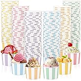 Kochorie 300 Pack Paper Ice Cream Cups 8oz Disposable Dessert Bowls with Striped Design Ice Cream Containers Paper Dessert Yogurt Bowls for Hot or Cold Food Birthday Party Bar Supplies, 6 Colors
