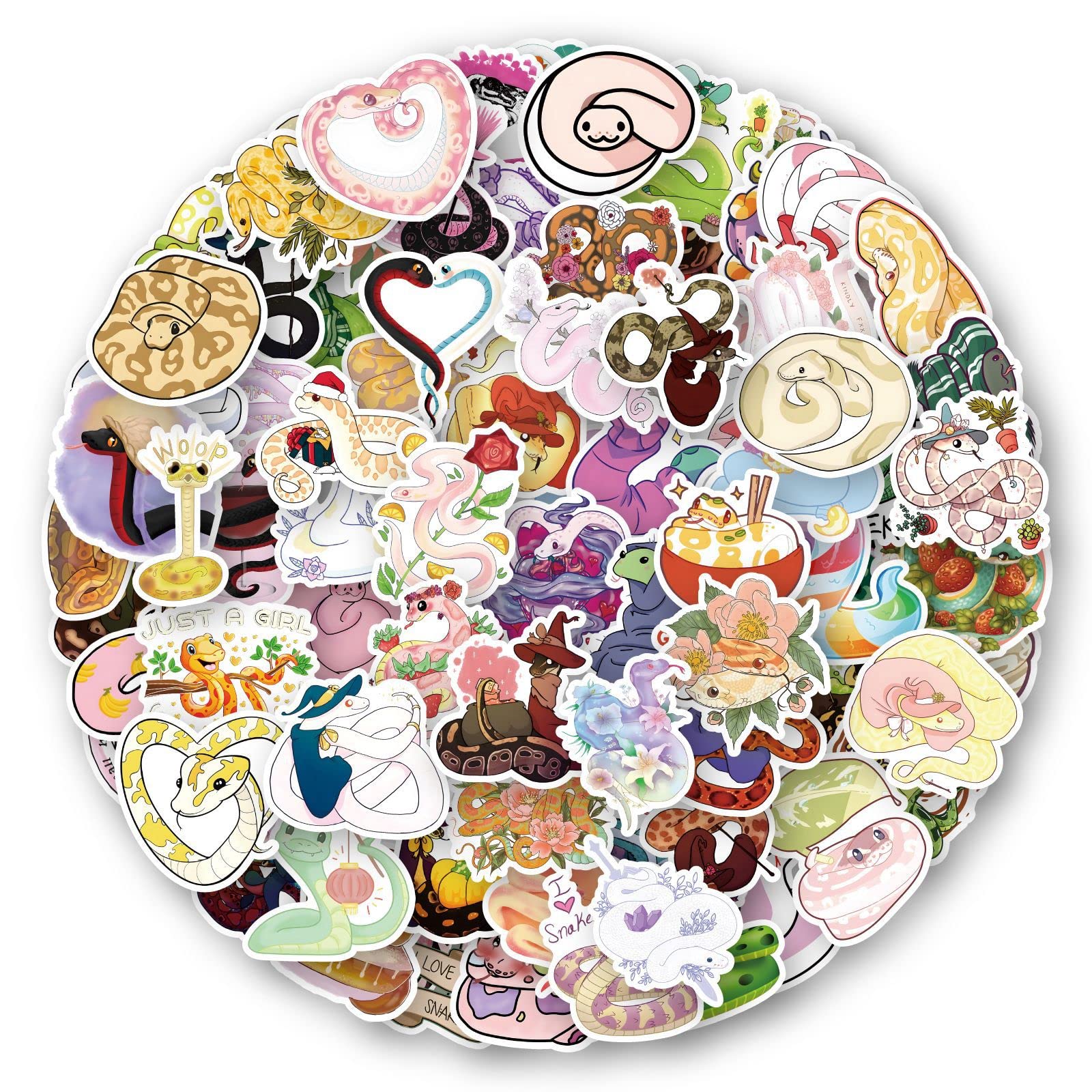 100PCS Stickers for Snake,Cute Snake Stickers,Teens Boys and Girls Sticker Pack Vinyl Skateboard Guitar Door Laptop Luggage Car Bike Water Bottle Birthday Party Supplies Stickers