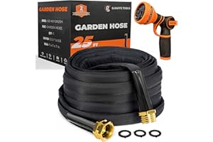 Giraffe Tools Garden Hose 25FT Lightweight Lay Flat Water Hose Kink Free Flexible Hose with 9 Spray Function Nozzle（Black）