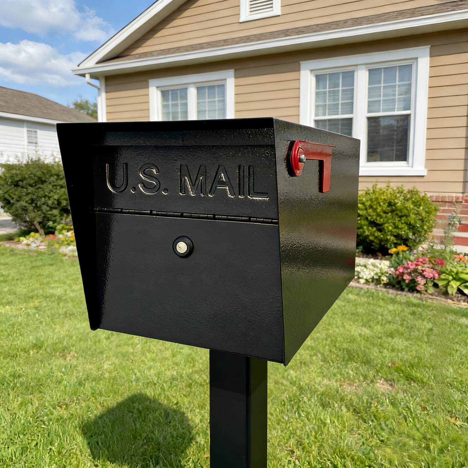 Photo 1 of ***FINAL SALE/NO RETURN, VIEW NOTES*** Mailbox,with Mounting Post, Mailboxes for Outside,Locking Mailbox,Large,Black,Metal Mail Box,Heavy Duty
