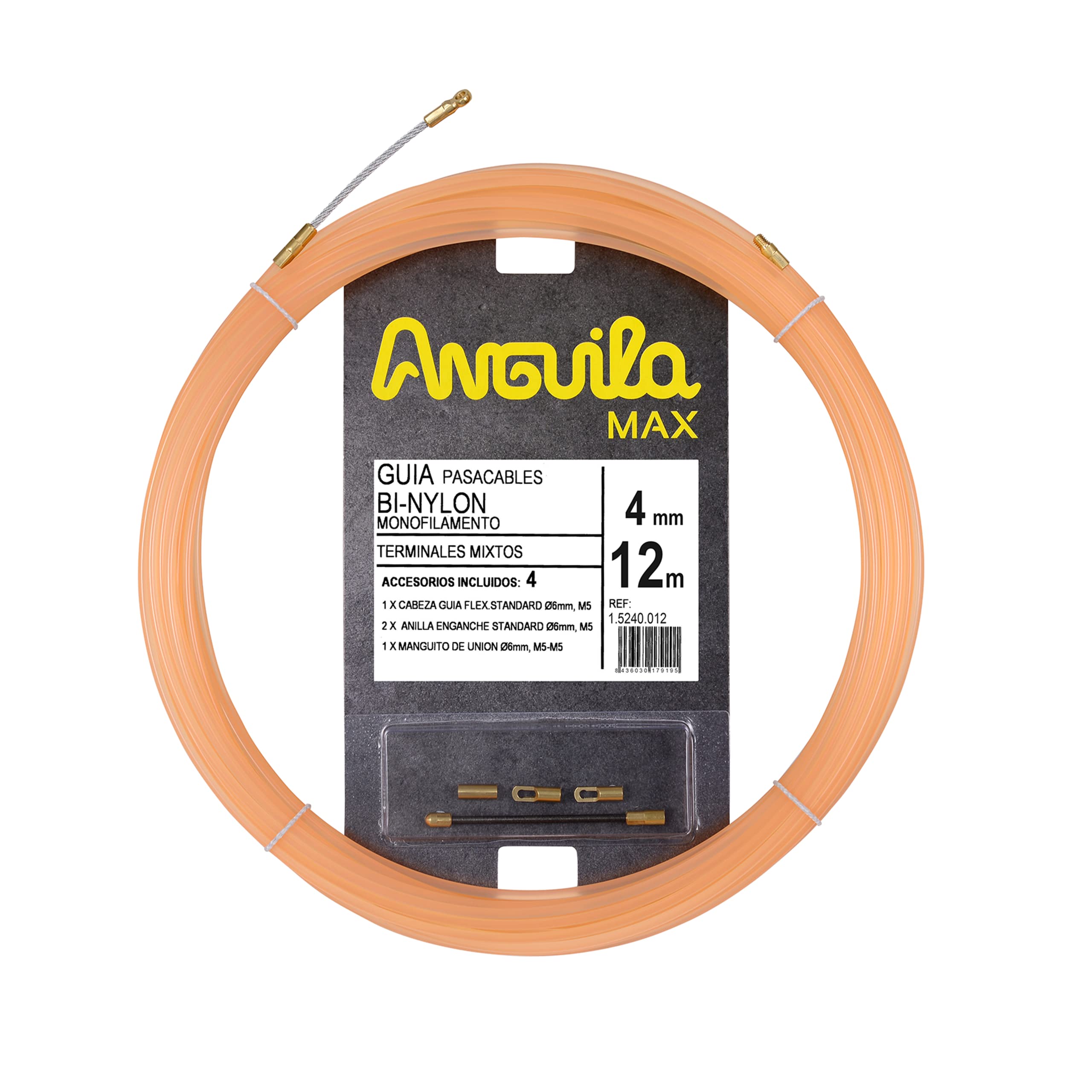 Anguila Max | Cable Guide | Mixed Clamps | Monofilament | BI Nylon | Salmon | 4 mm Diameter | 12 Metres