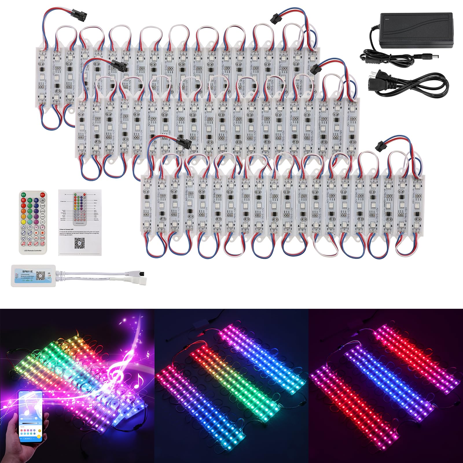 Photo 1 of Dyna-Living RGBIC LED Storefront Lights 30FT Full-Color LED Module Light APP Bluetooth & IR Remote Control Music Sync Dynamic Color Chang LED Strip Lights, 60PCS 5050 SMD IP68 Waterproof LED Modules