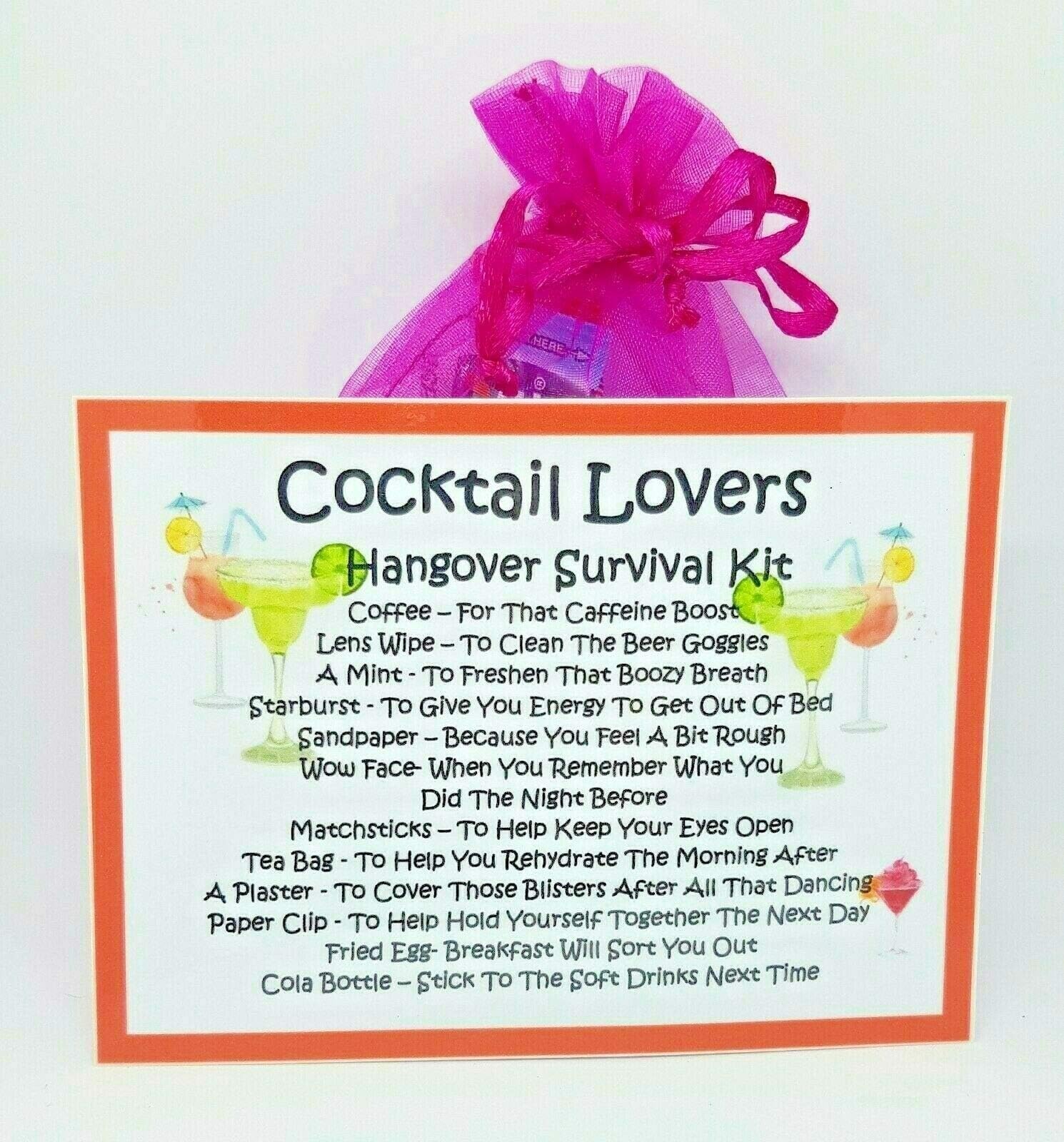 Cocktail Lovers Hangover Survival Kit - Fun Novelty Gift & Card Alternative/Birthday/ Keepsake /Thank You/Cocktail Lover