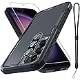 for Samsung Galaxy S23 FE Case [NOT for S23], Full Body Heavy Duty Rugged Shockproof Protective Phone Cover with Wrist Strap Lanyard, Tempered Glass Screen Protector and Camera Lens Cover, Black Matte