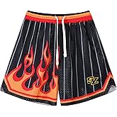 ZACAGO Men's Basketball Shorts Flame Design Gym Athletic Shorts with Pockets