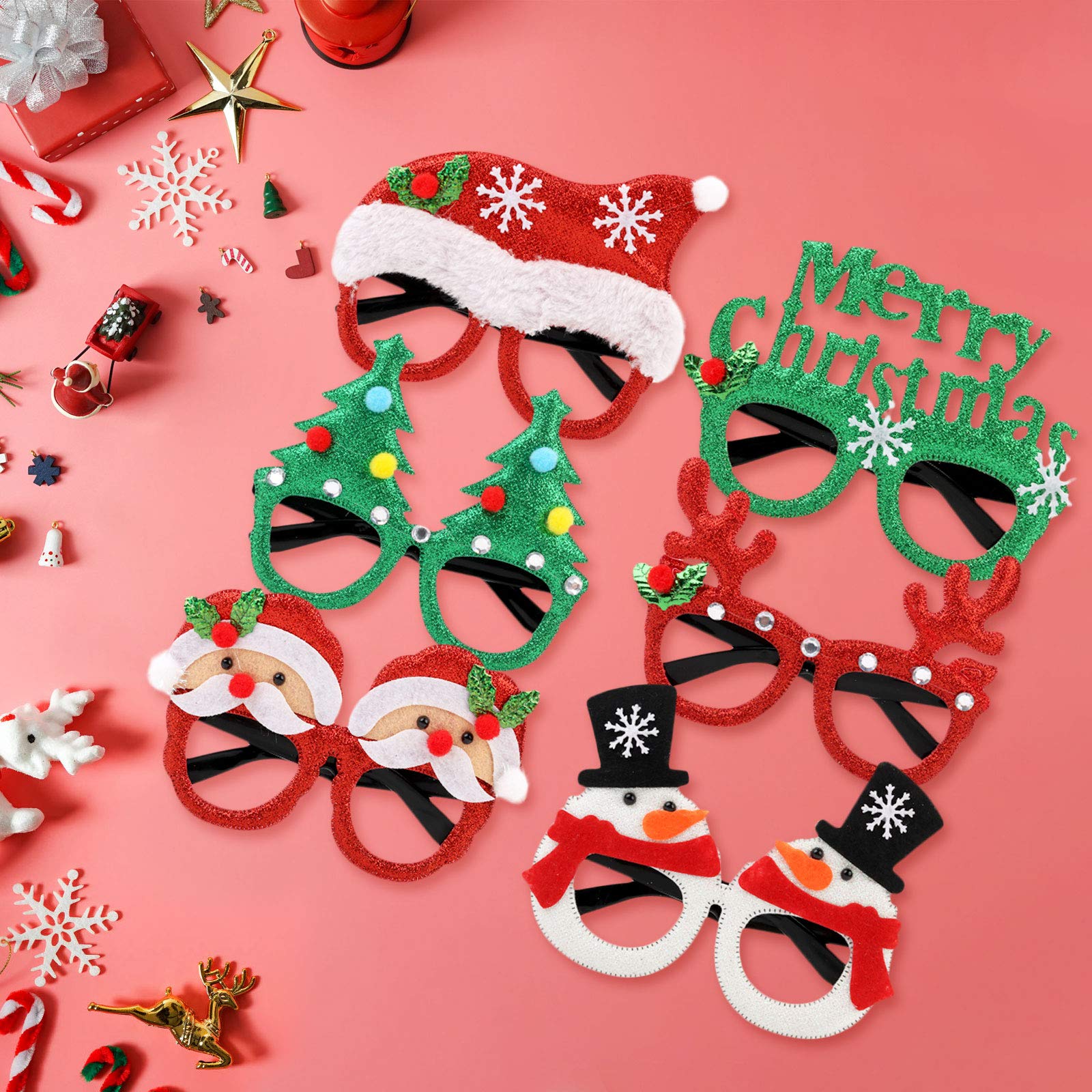 Joyibay Bicchieri da 6 paia di Natale Cartone animato Assortito da occhiali per feste Accessori per decorazioni natalizie
