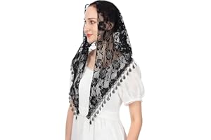 Wgior Triangle Veil for Church - Lace Chapel Catholic Mass Head Covering Scarf Mantilla for Women