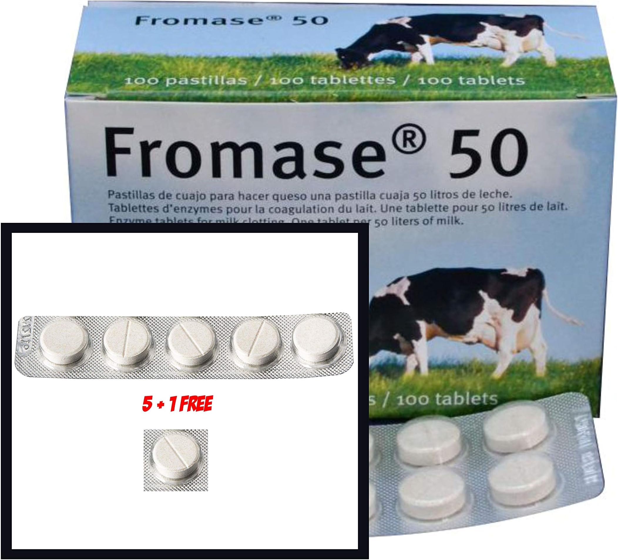 RENNET TABLETS/Fromase 50/5 TABLETS + 1 FREE Total 6 tablets Made in France