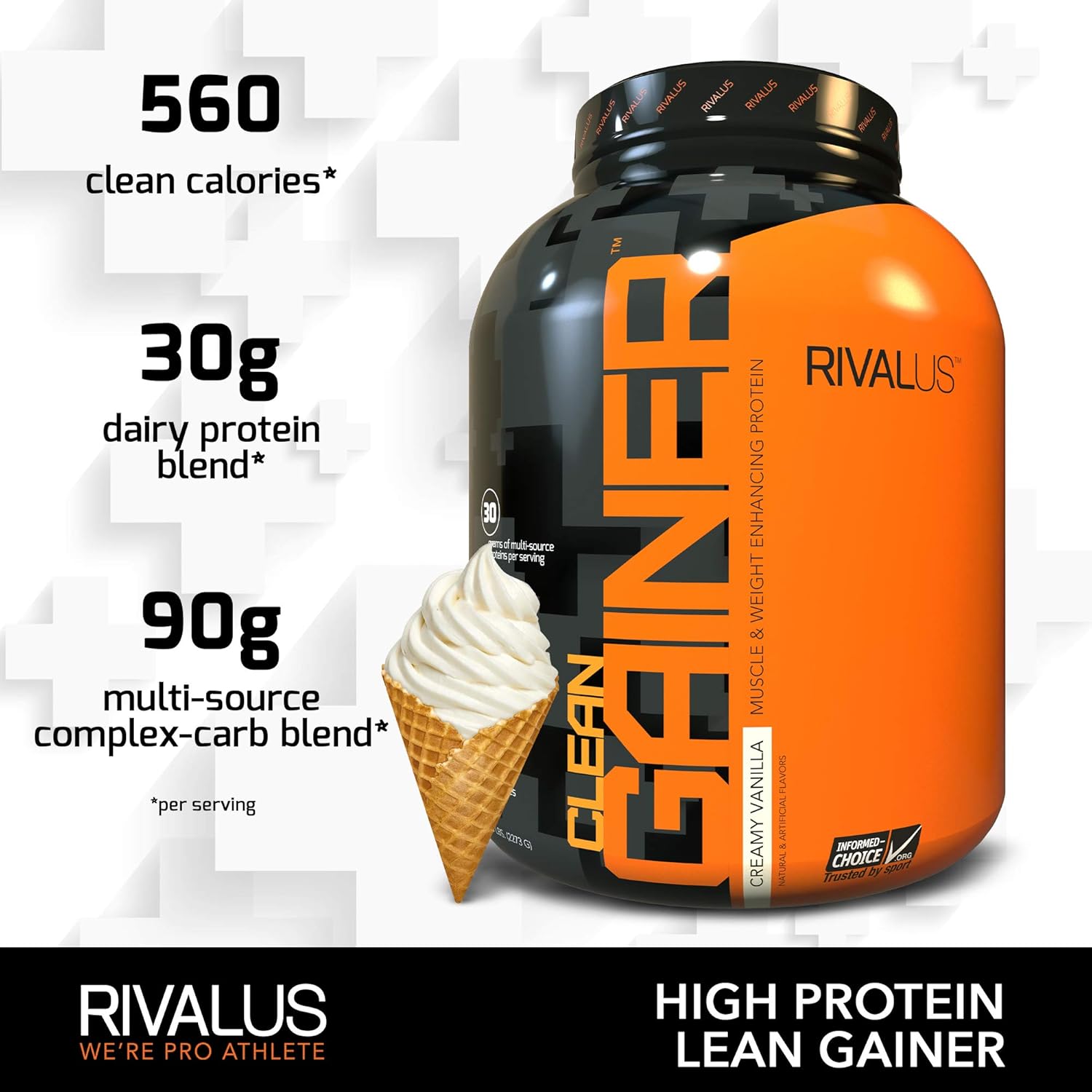 Rivalus Clean Gainer - Smooth Vanilla 5 Pound - Delicious Lean Mass Gainer with Premium Dairy Proteins, Complex Carbohydrates, and Quality Lipids, No Banned Substances, Made in USA: Health & Personal Care