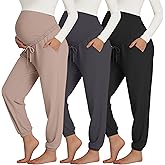 Sweetyweee 3 Pack Women's Maternity Pants Over The Belly Pregnancy Joggers Stretchy Drawstring Leggings with Pockets