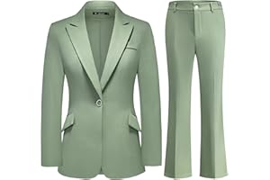 TRONSTORE Women's Suit 2 Piece Set Pinstripe Blazer and Bootcut Dressy Pants Set for Work Office Business Outfits