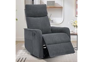 Trustyue Swivel Rocker Recliner Chair, 360° Swivel Recliner with Heat and Massage, Rocker Recliner Nursery Glider Chair with Side Pockets for Living Room (Grey, Fabric)