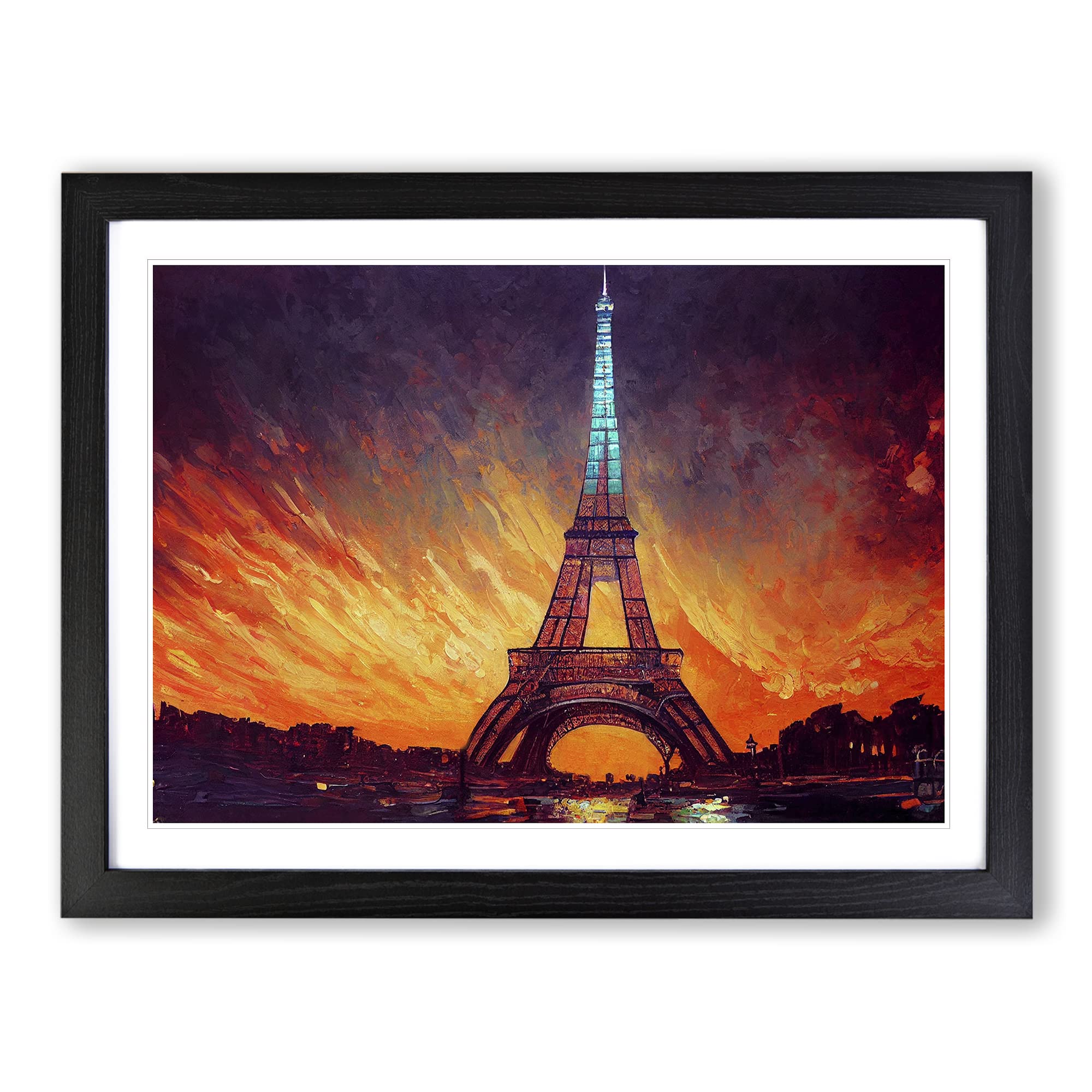 Eiffel Tower Painting Framed Print | A4 Black Framed Wall Art | Ready to Hang | Modern Cityscape Picture | Living Room Bedroom Lounge Office