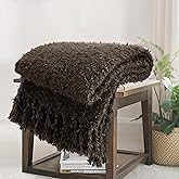 CloudDwelling Knit Throw Blanket Fluffy Fuzzy Soft Lightweight Cozy Farmhouse Tassels Chunky Knitted Throws for Couch Sofa Bed (Brown, 50"x60")