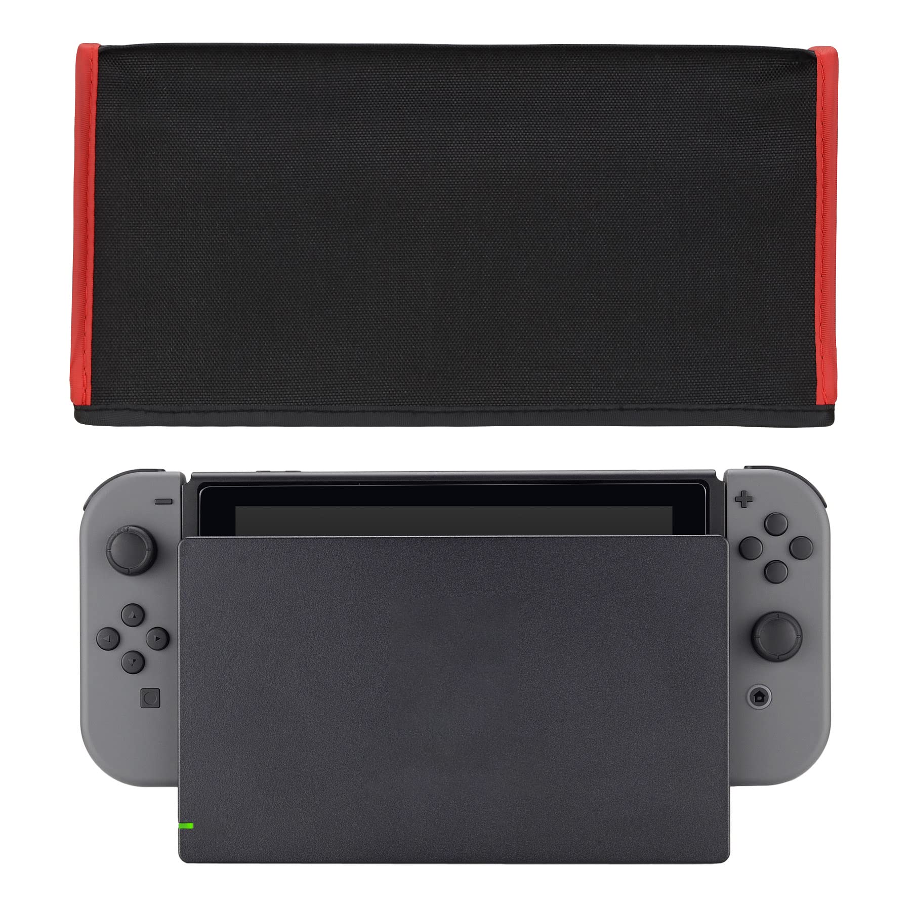 PlayVital Black & Red Trim Nylon Dust Cover, Soft Neat Lining Dust Guard, Anti Scratch Waterproof Cover Sleeve for Nintendo Switch & Switch OLED Charging Dock