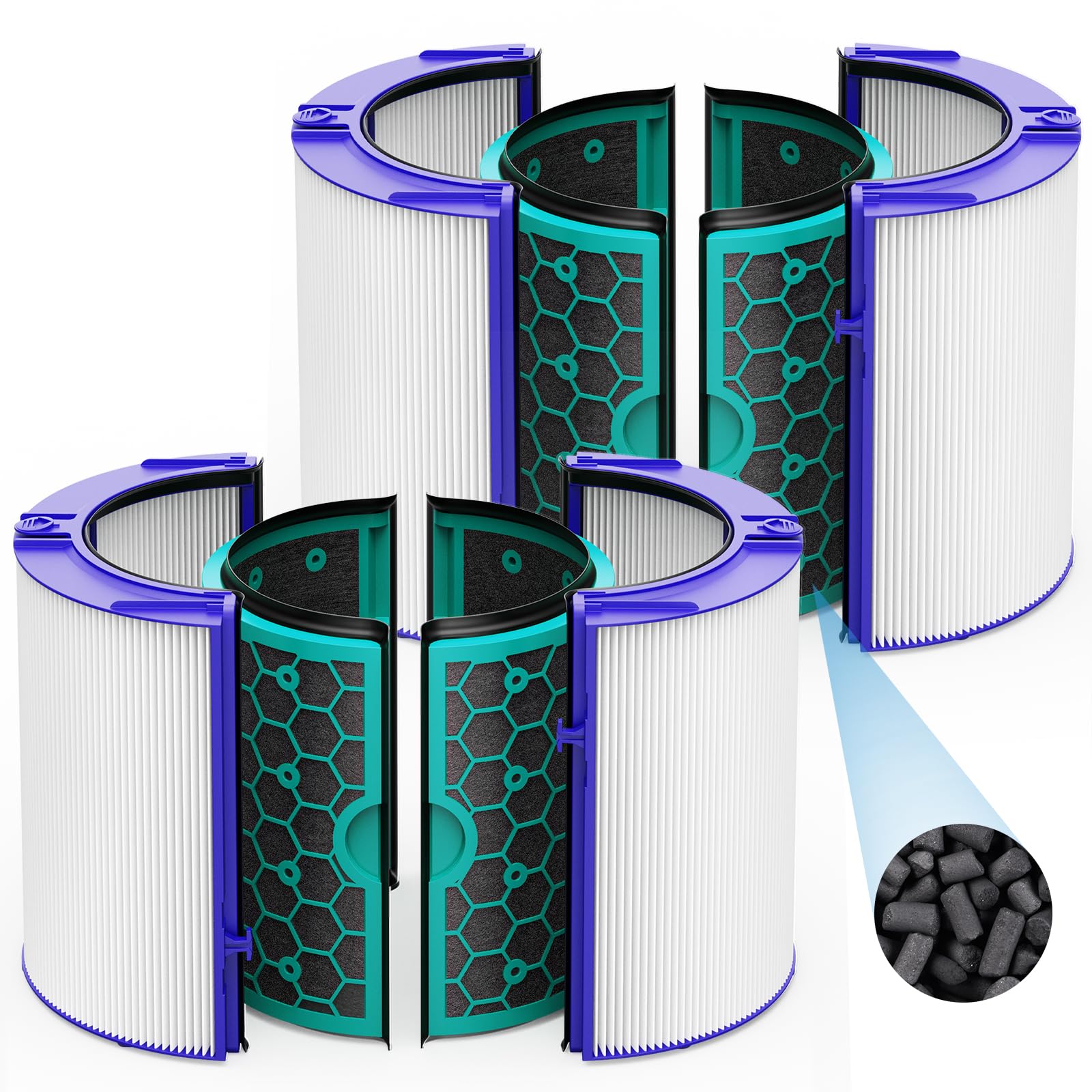 Photo 1 of 2 Pack TP04 Replacement Filter for Dyson TP04 HP04 DP04 TP05 DP05 Air Purifier Sealed Two Stage Pure Cool Fan Combi 360° Glass HEPA Filter & Activated Carbon Filter, #969048-01, Purple/Teal