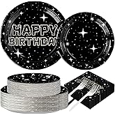 Grencian 200Pcs Stars Birthday Party Supplies Black Galaxy Plates and Napkins Tableware Sets Space Theme Party Decorations for Mens Boys Baby Shower Night Sky Galaxy Theme Birthday Favors Serve 50