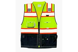 REXZUS (C Vest For Mens Black Series Safety Vest With Zipper and Utility Pockets Premium Black Series Surveyors Vest (Extra Large, Yellow/Black)
