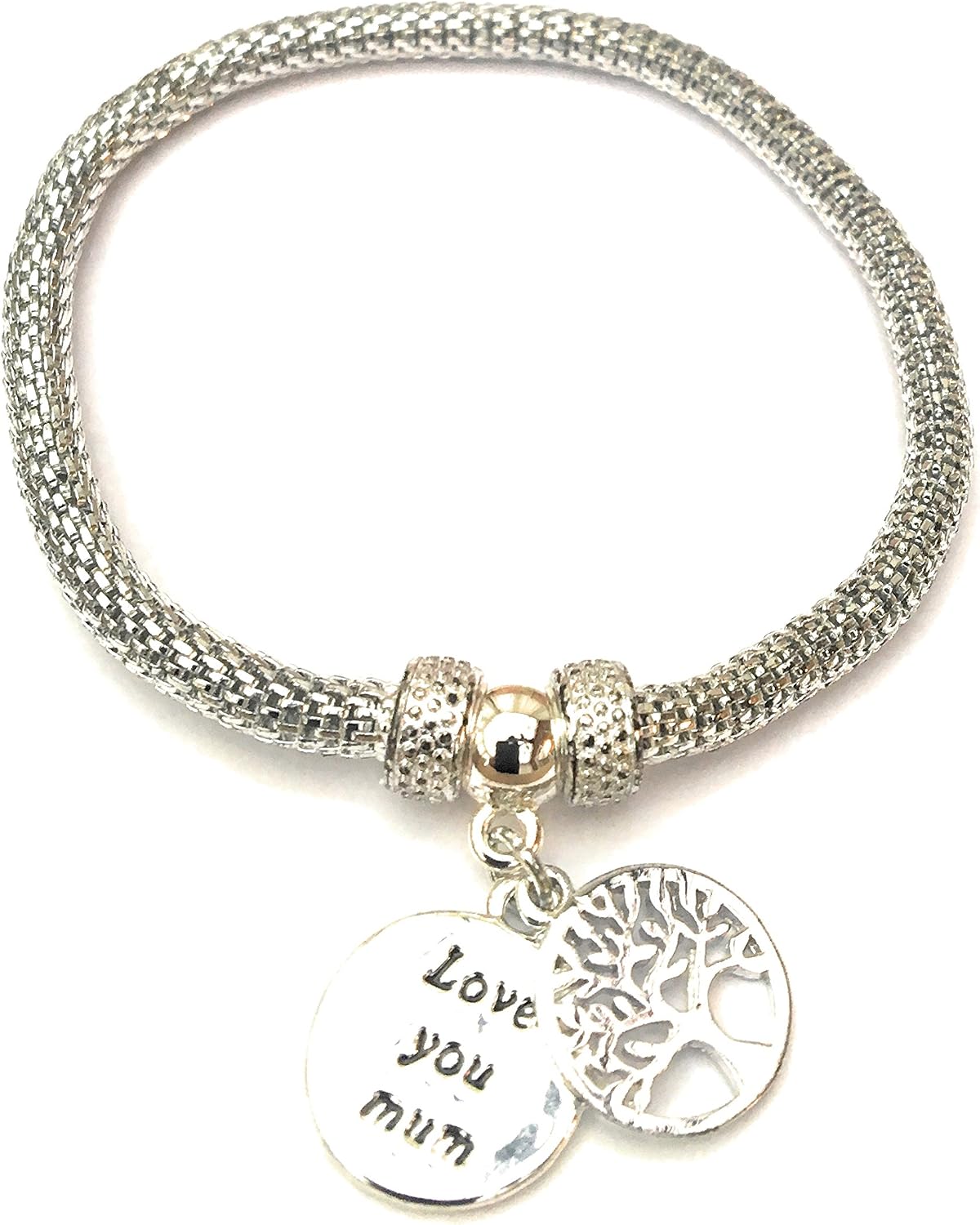 Equilibrium SP Mesh Tree of Life Bracelet Love You Mum, Silver