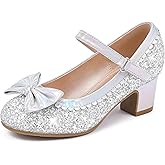 LAURMOSA Princess Shoes High Heel Toddler Girls Dress Shoes Cute Bowknot Sparkle Mary Jane Flower Girls Wedding Birthday Party Prom for Little Big Kids