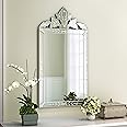 KOHROS Bathroom Vanity Decorative Mirrors for Wall Decor 42" x 24" Venetian Wall Mirror with Floral Etched Design Crown Top Frameless Wall Mirror for Bedroom Bathroom Vanity