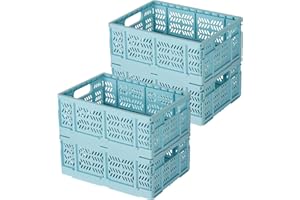 PAG-Mass Heavy Duty Plastic Milk Crates for Storage, 4-Pack Stackable Storage Bins for Organizing, Collapsible Storage Basket with Handle for Groceries, for Home Office School Store, Haze Blue