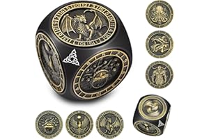 WUNHUNEW DND Spinner Dice, 7 in 1 Unique Metal Dice Set with 3D Relief for Dungeons and Dragons Gifts, Cool Polyhedral Role Playing Game Dice, Fantasy D&D Tabletop RPG Accessories for DM & Player (Black)