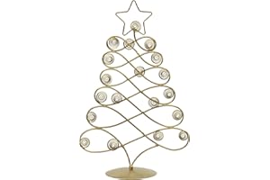 Red Co. 17.5" H Decorative Tabletop Display Christmas Tree Card & Photo Holder Rack in Old Gold Finish