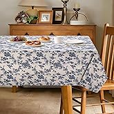 hometrixx Vintage Cotton Linen Table Cloth Rectangular 60x87inch, Farmhouse Dust-Proof Anti-Slip Blue Willow Floral Table Cover, Home Decor for Kitchen Dining Picnic