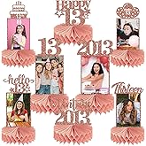 Guiruiy 8Pcs 13th Birthday Decorations Honeycomb Centerpieces for Girls, Pink Rose Gold Glitter Vintage 2013 13 Birthday Photo Table Centerpieces Party Supplies, Pink Thirteen Birthday Teenager Decor