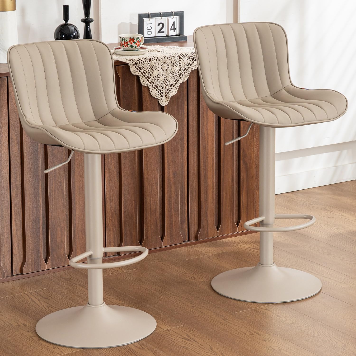 Photo 1 of YOUNUOKE Bar Stools Set of 2, Counter Height Barstools for Kitchen Island, Modern Adjustable Swivel Khaki Bar Chairs with Khaki Legs