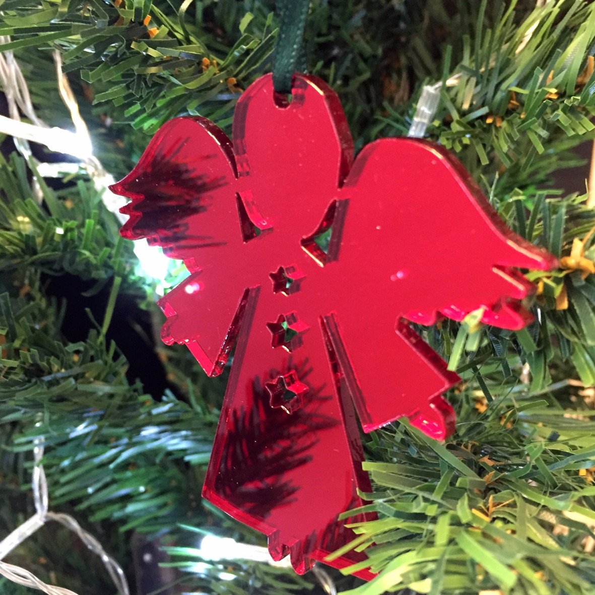 Super Cool Creations Angel Stars Mirrored Red Christmas Tree Decorations - Pack of 10