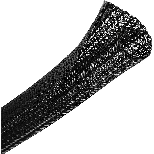 CrocSee 25ft - 1 inch Braided Cable Management Sleeve Cord Protector - Self-Wrapping Split Wire Loom for TV/Computer/Home Theater/Engine Bay - Black