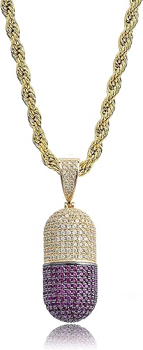 Amazon Jinao Hip Hop Jewelry Pill Necklace ダブルカラー ピル 丸薬ネックレス 18kゴールドメッキ キュービックジルコニア ヒップホップネックレス メンズアクセサリー ネックレス 通販