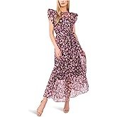 CeCe Womens High Neck Flutter Sleeve Maxi Dress